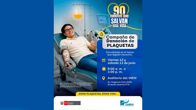 Minsa lanza campaña de donación de plaquetas para pacientes del Instituto Nacional de Enfermedades Neoplásicas (INEN)