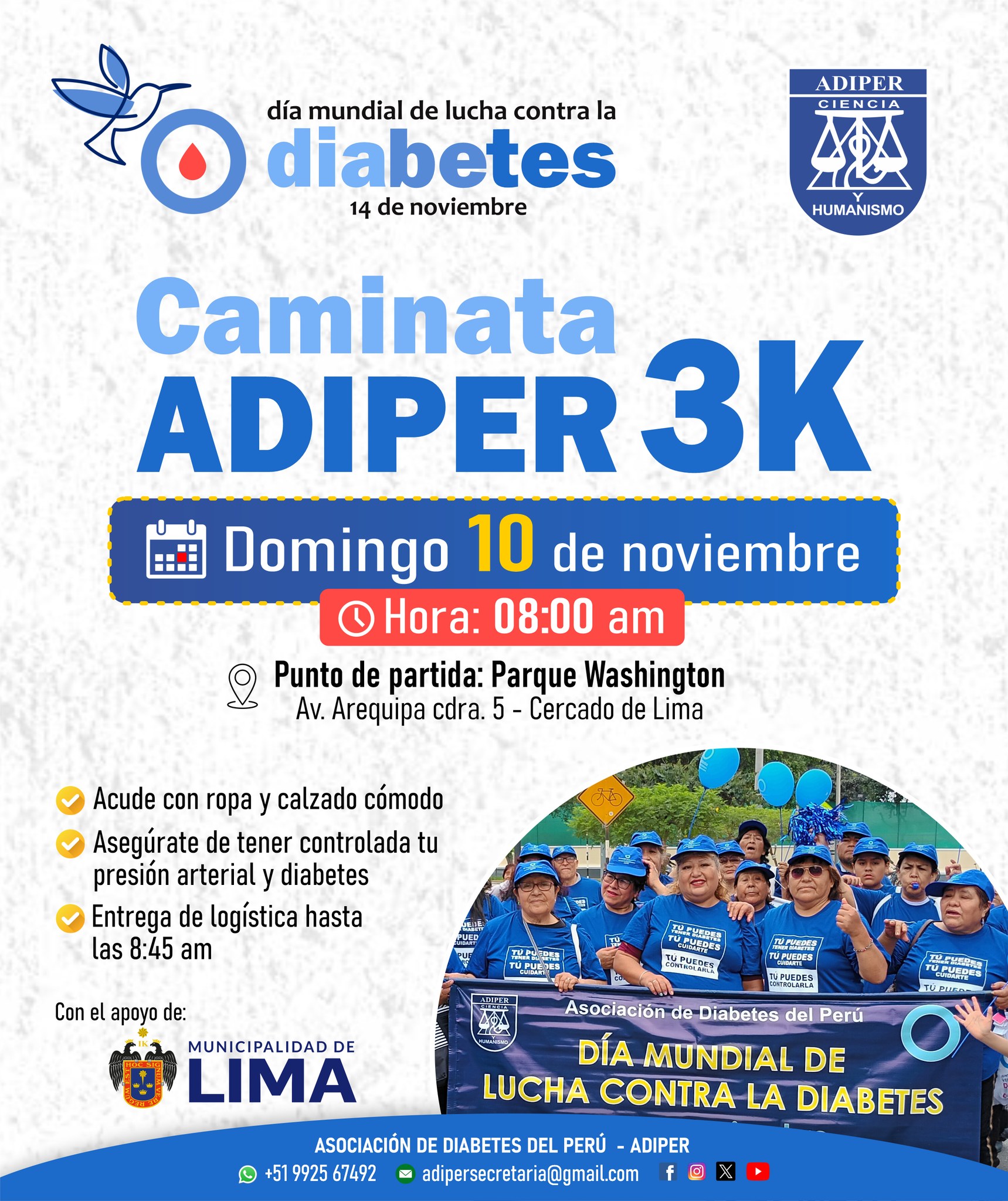 Este domingo , pacientes con diabetes participarán de la CAMINATA ADIPER 3K